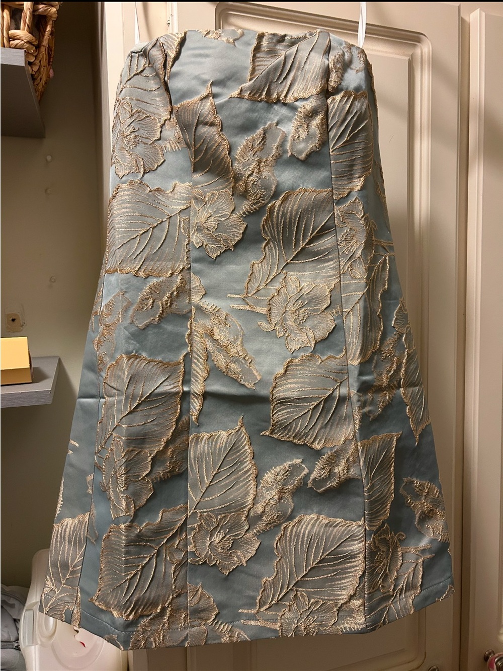 Blue Floral gold Embroidered A-Line mini dress